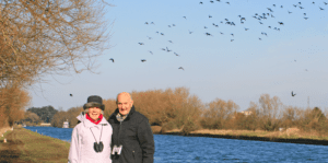 Barbara and Mike bird watching at Gloucester & Sharpness Canal